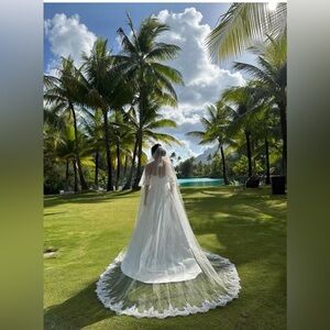 Chapel Length Lace Wedding Veil with Comb